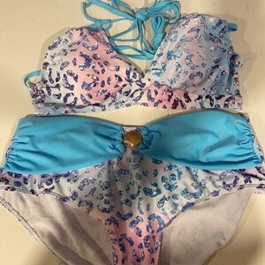 Two-Piece Pastel Leopard Print Bikini with Aqua Accents